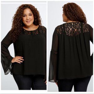 Torrid Black Lace Inset Chiffon Blouse